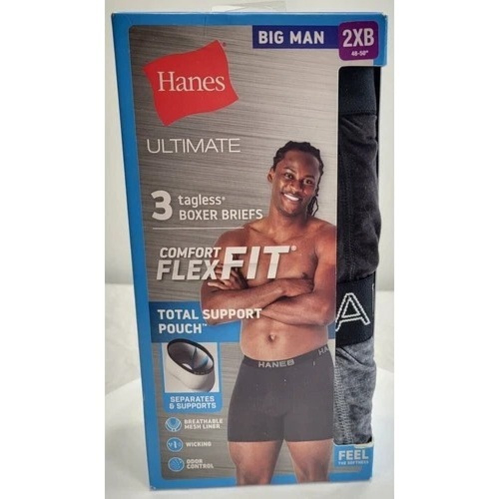 NEW Hanes Ultimate 3 Pair Mens Tagless Boxer Briefs Comfort Flex Fit Big Man 2XB